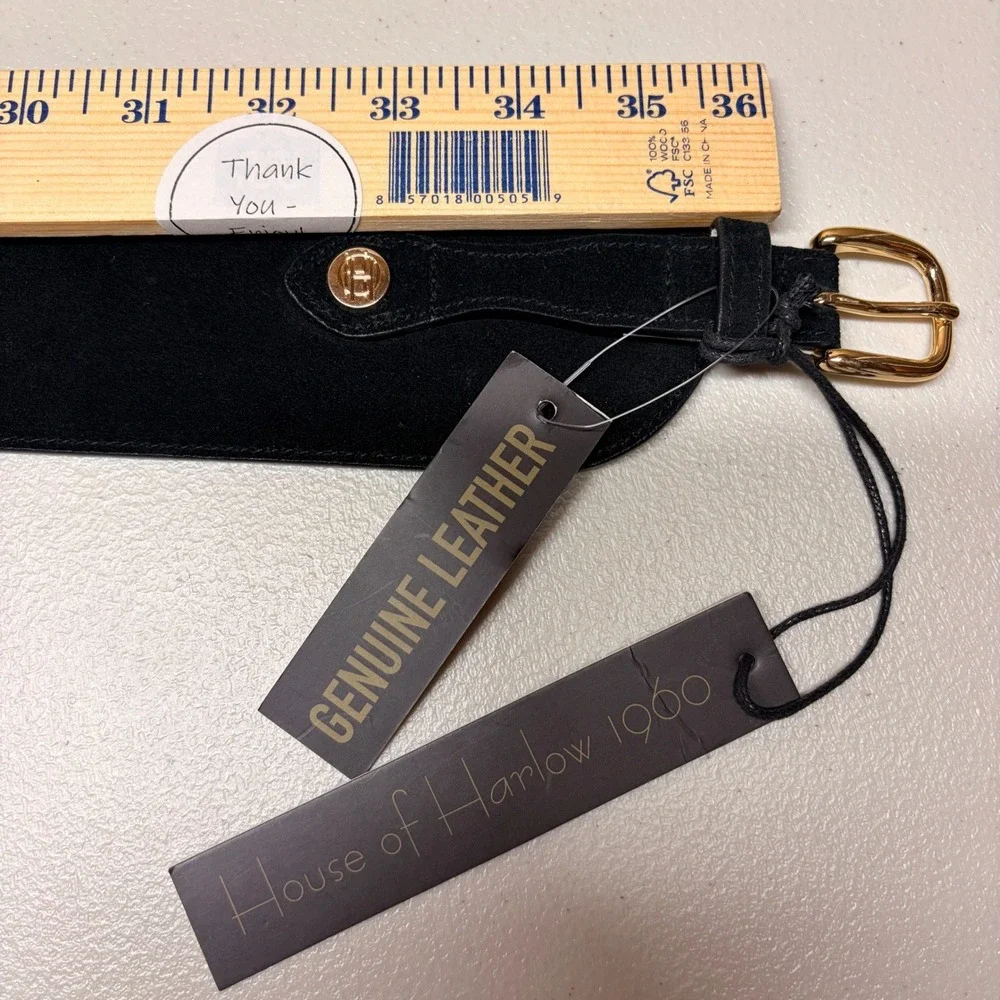 House of Harlow Leather Stretch Belt Wide Black Cinch Waist Boho Chic